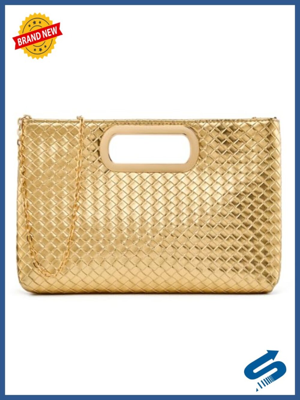 Woven PU Leather Evening Clutch Crossbody Bag Detachable Chain Wedding Party